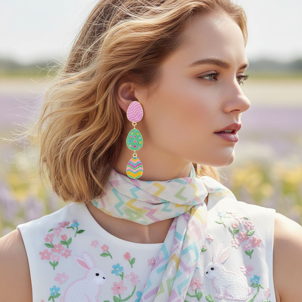 Wholesale Colorful three-layer Easter e cute Easter earrings