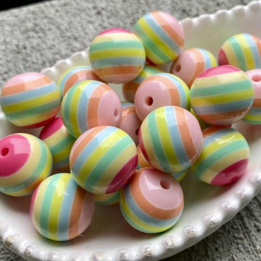 Wholesale 20MM Resin Stripe Beads DIY Spring Color Rainbow Stripe Resin Beads