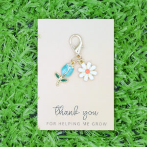 Blue keychain + cardboard