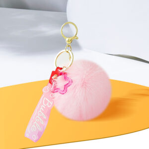 Pink pom pom keychain