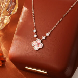 Pink four-leaf clover necklace