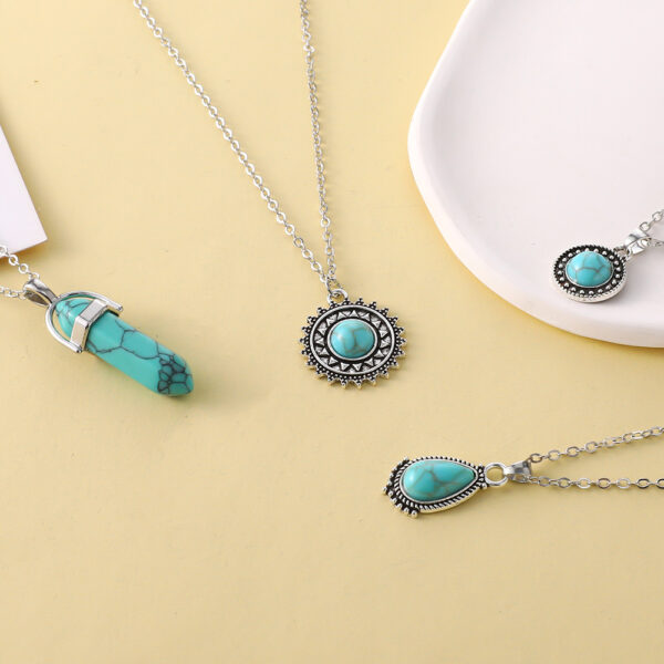 Wholesale Retro Bohemian Turquoise 4 Layer Necklace Pendant Set