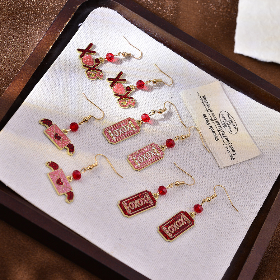 Wholesale Letter xoxo Pink Valentine's Day Love Envelope Wings Earrings