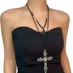 Diamond cross multi-layer necklace x4851a