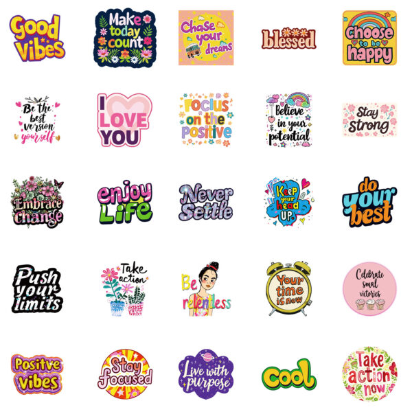 Wholesale 50pcs Colorful Inspirational English Waterproof Vinyl Stickers