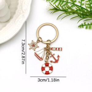 ER886-Drip Red Sailing Boat Sailing Lighthouse Keychain -9.9g