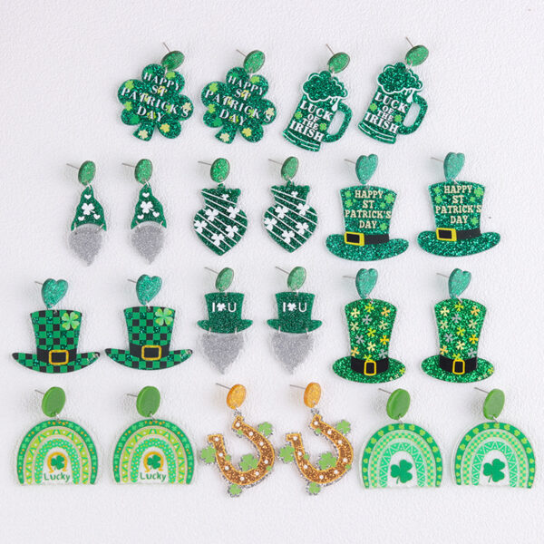 Wholesale St. Patrick's shamrock hat-shaped letter earrings
