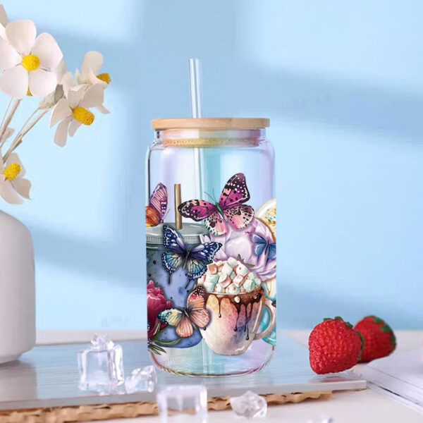 Wholesale Colorful Cartoon Butterfly Rose 16oz Cup UV DTF Wraps