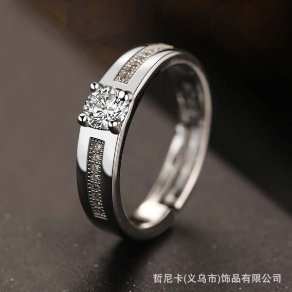 Wholesale Copper Inlaid Zircon Silver Stylish Cool Wedding Ring Couples' Rings
