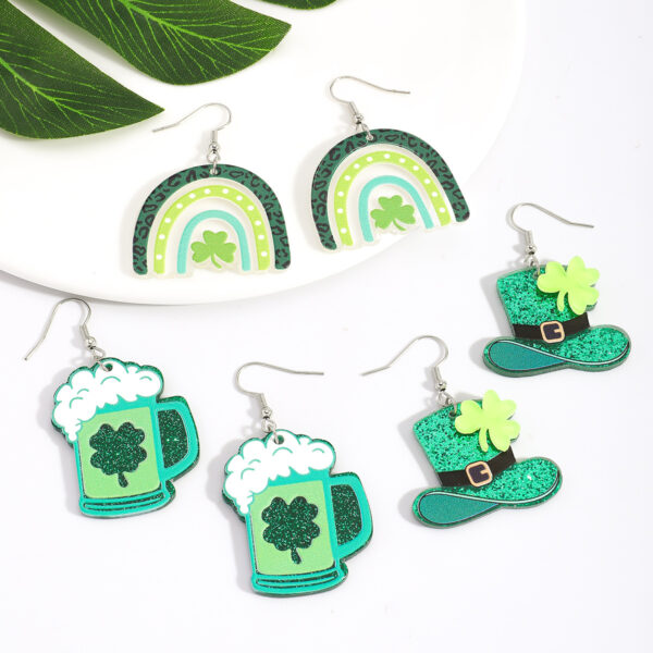 O1CN01t3MBFJ1K1DySTuqON_2863701103-0-cib Wholesale St. Patrick's Day Shamrock Hat Letter Rainbow Acrylic Earrings
