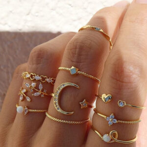 Wholesale Bohemian Star Moon Diamond Heart Pearl Ring