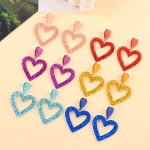 Wholesale Valentine's Day Sparkling Pink Hollow Heart Acrylic Earrings