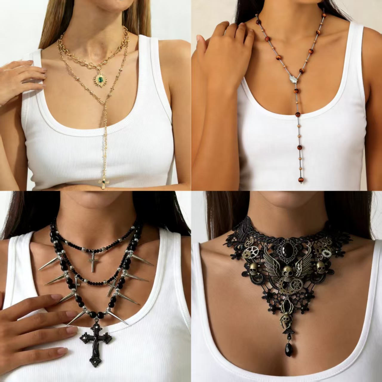 Wholesale Dark fringe exaerated punk style necklace