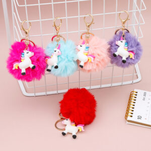 Wholesale Cute Hairball Rainbow Horse Keychain