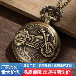 Wholesale Vintage bronze motorcycle carved flip cover watch