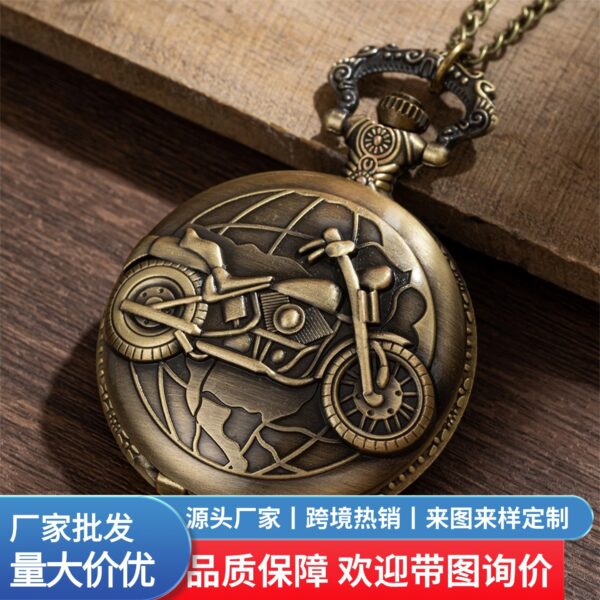 Wholesale Vintage bronze motorcycle carved flip cover watch