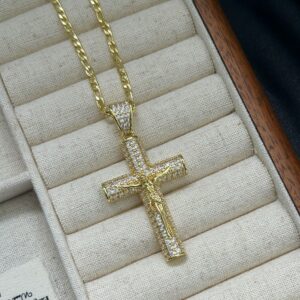 Diamond-encrusted melon seed buckle cross + nk chain