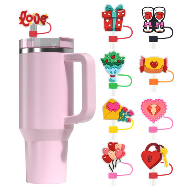 Wholesale Valentine's Day Universal 10mm Reusable Soft Glue Straw Tube Cap