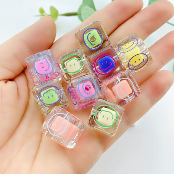Wholesale 10pcs Cute Cartoon Blocks Transparent Smiling Acrylic Beads
