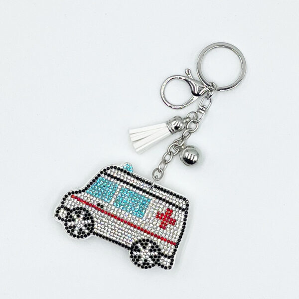 Wholesale Diamond-Encrusted Ambulance Keychain Creative Accessories