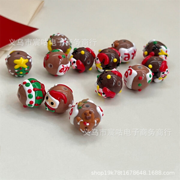 Wholesale Coffee red Christmas Snowman hand painted beads
