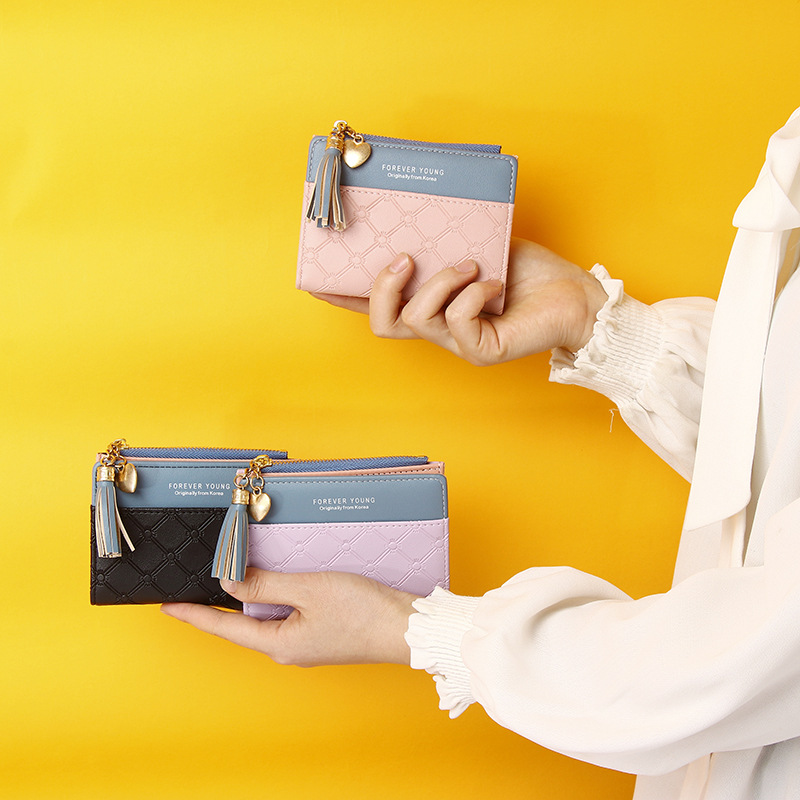 Wholesale Women's short spliced wallet with zipper and coin purse