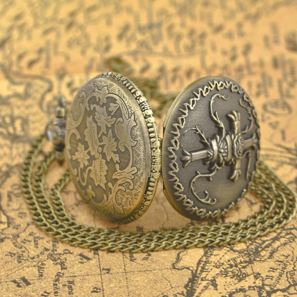 Wholesale Vintage Bronze Cross Pattern Flip up Quartz Pocket Watch