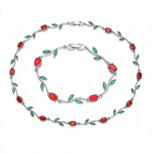 White gold red and green diamond tulip set
