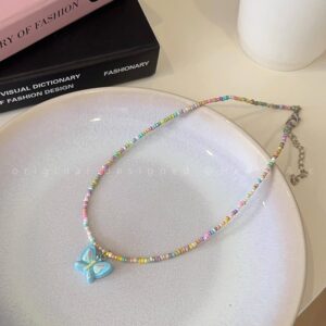 Blue butterfly beaded necklace
