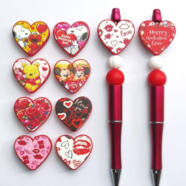 Wholesale Valentine's Day heart-shaped multi pattern printed Focal Beads
