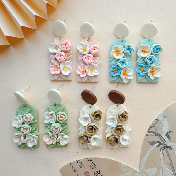 Wholesale Colored handmade floral soft ceramic earrings