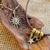 Wholesale Octagonal Star Brown Leather Sun Double Layer Necklace