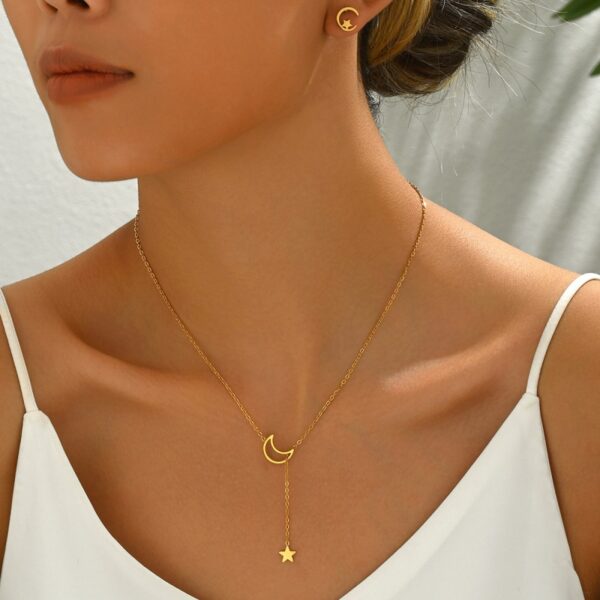 Wholesale Stainless steel moon and star pendant gold necklace and earrings