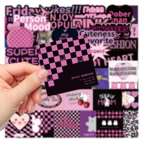 Wholesale 55pcs black and purple English Waterproof Vinyl Stickers