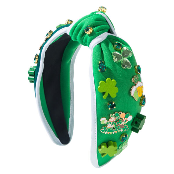 Wholesale St. Patrick's Day diamond studded clover green headband