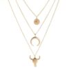 Wholesale Alloy Bull Head Geometric Disc Eyes Bull Horn Multi-Layer Necklace