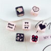 Wholesale 10pcs 14mm printed black and pink love bow flower square acrylic beads