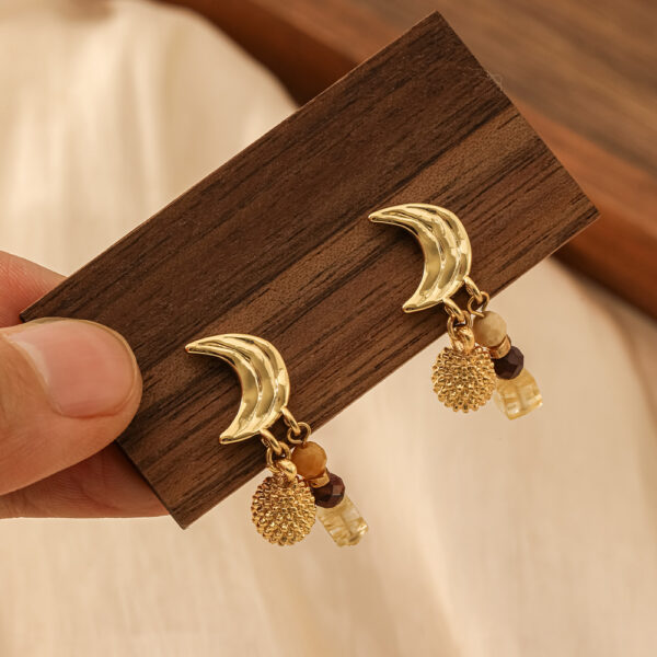 Wholesale Retro Maillard Tiger Eye Stone Natural Stone Moon Earrings