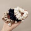 Wholesale satin hanging Pearl large hair Ring women's hair rope hair band