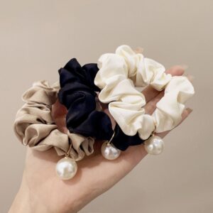 Wholesale satin hanging Pearl large hair Ring women's hair rope hair band