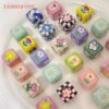 Wholesale 10pcs Garden Checkerboard Tulip Flowers Love Blocks Acrylic Beads