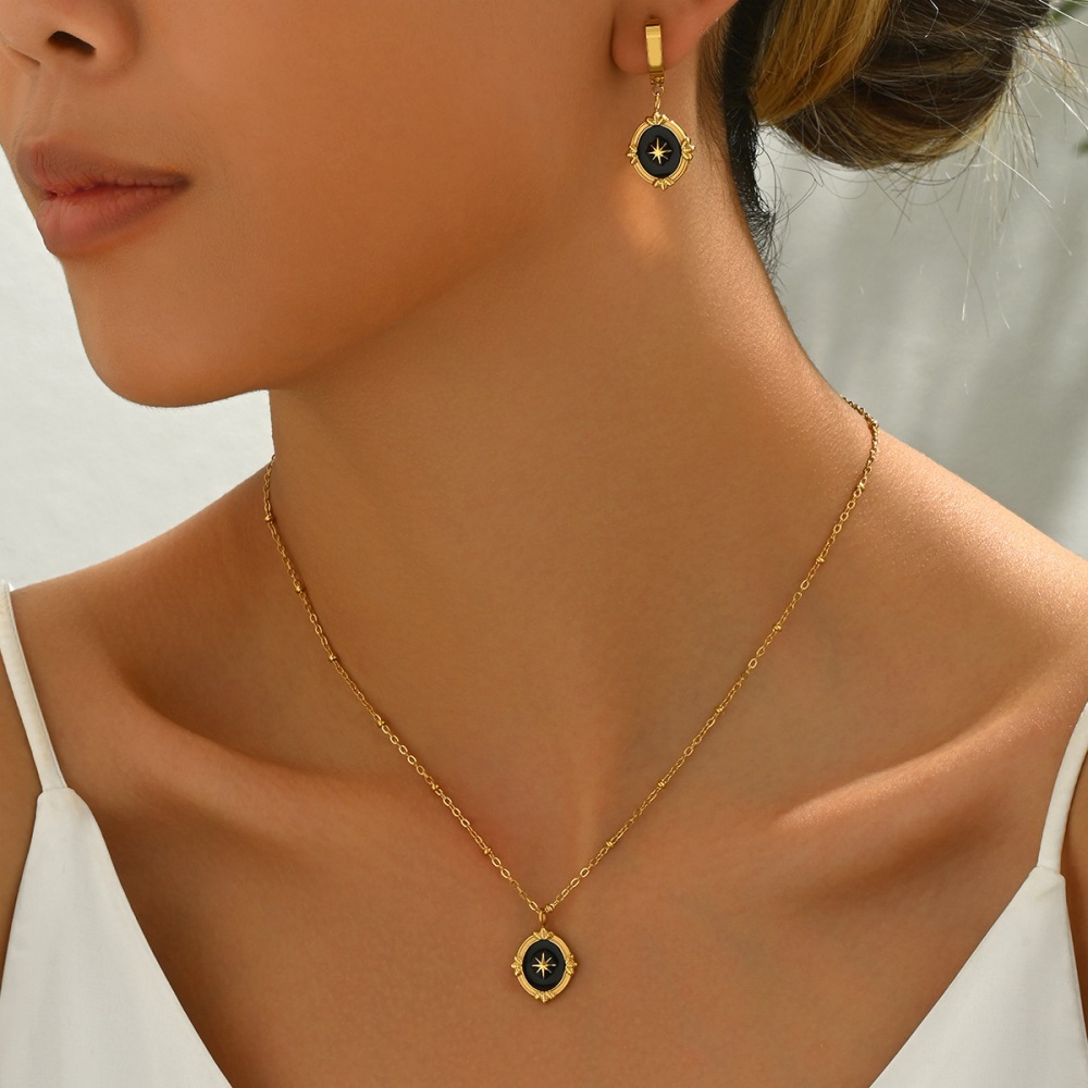Wholesale Black cross pendant stainless steel gold necklace and earrings