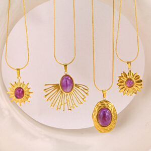 Wholesale 18K Gold-Plated Stainless Steel Pendant Inlaid with Natural Stone Titanium Steel Necklace