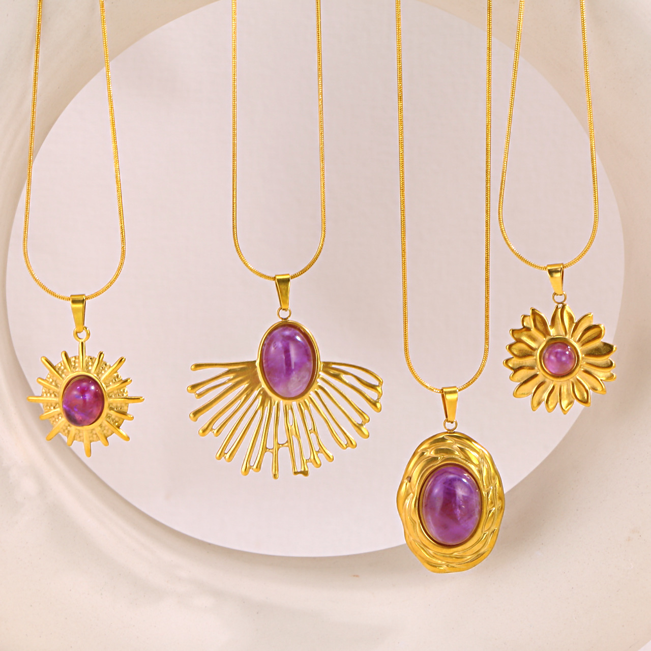 Wholesale 18K Gold-Plated Stainless Steel Pendant Inlaid with Natural Stone Titanium Steel Necklace