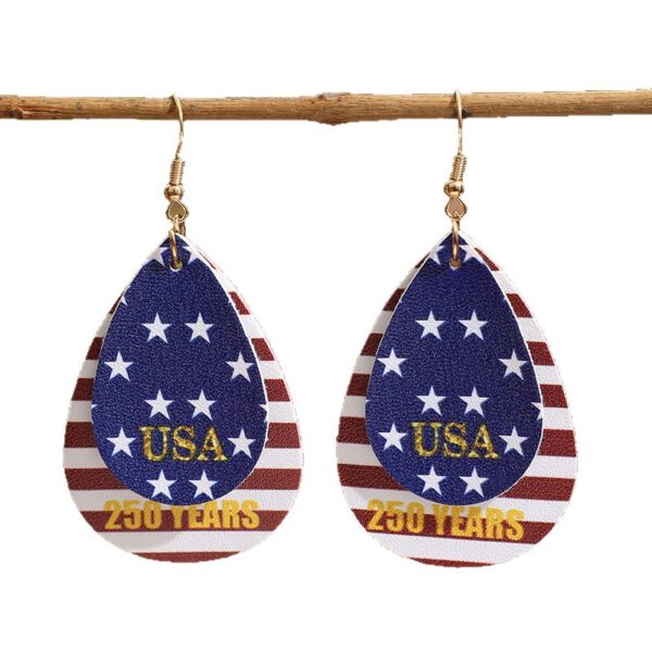 Wholesale Stars and Stripes Double-Layer Waterdrop Leather Earrings
