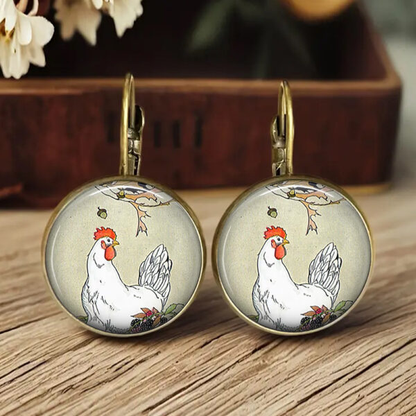 Wholesale Vintage Fox Cat Chicken Time Stone Cute Animal Earrings