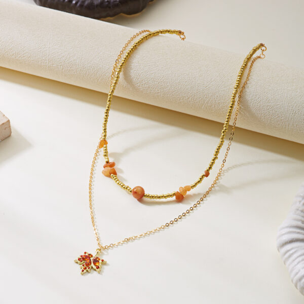 Wholesale Maple Leaf Red Diamond studded Rice Bead Crushed Stone Necklace