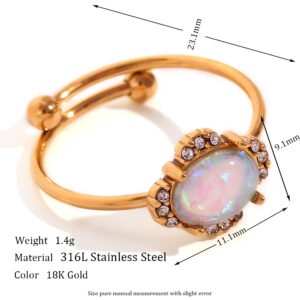 Adjustable Australian Gem Oval Petal Ring-Gold Blue