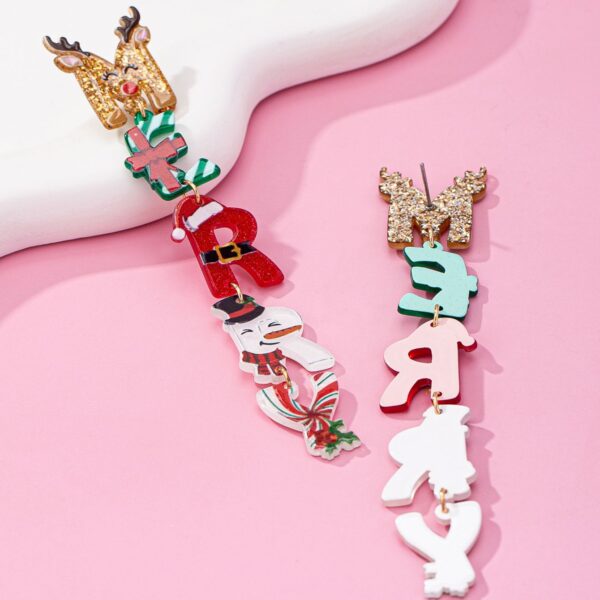 Wholesale Cartoon colored letters Christmas Acrylic Earrings