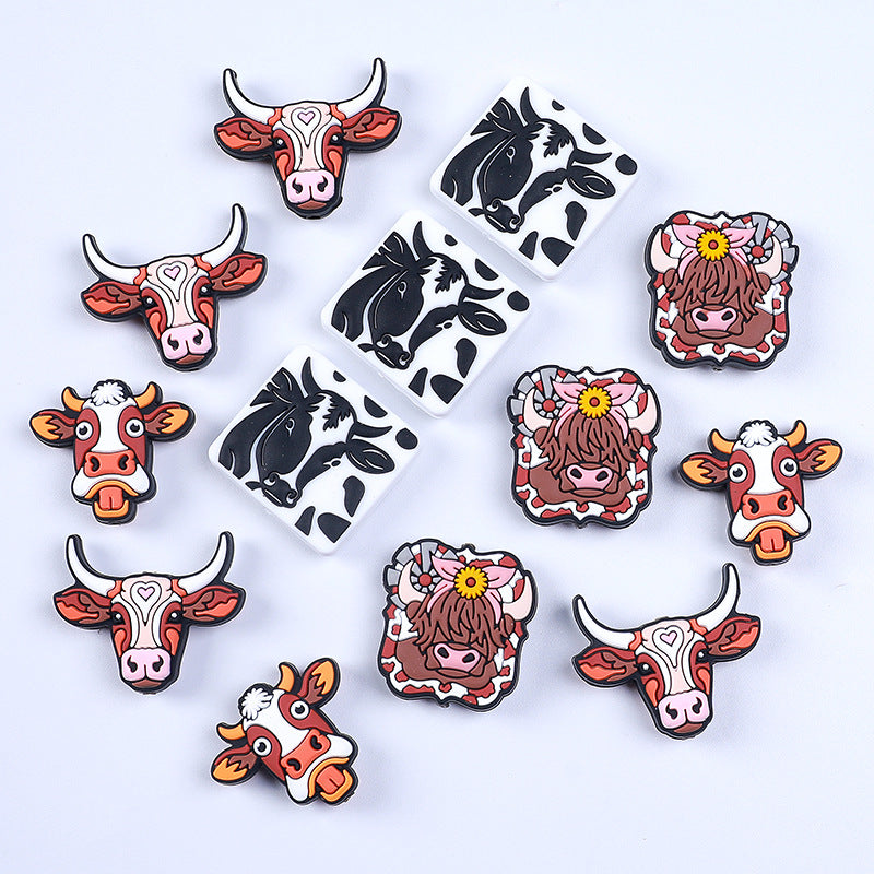 Wholesale Cartoon Bull Head DIY Beaded Pen Ornaments Silicone Beads